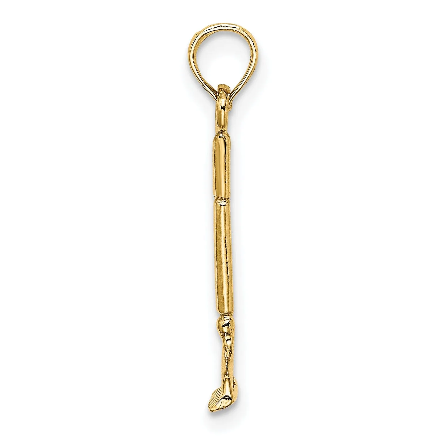 14K Yellow Gold Polished Finish 3-Dimensional Landscape Rake Garden Tool Charm Pendant