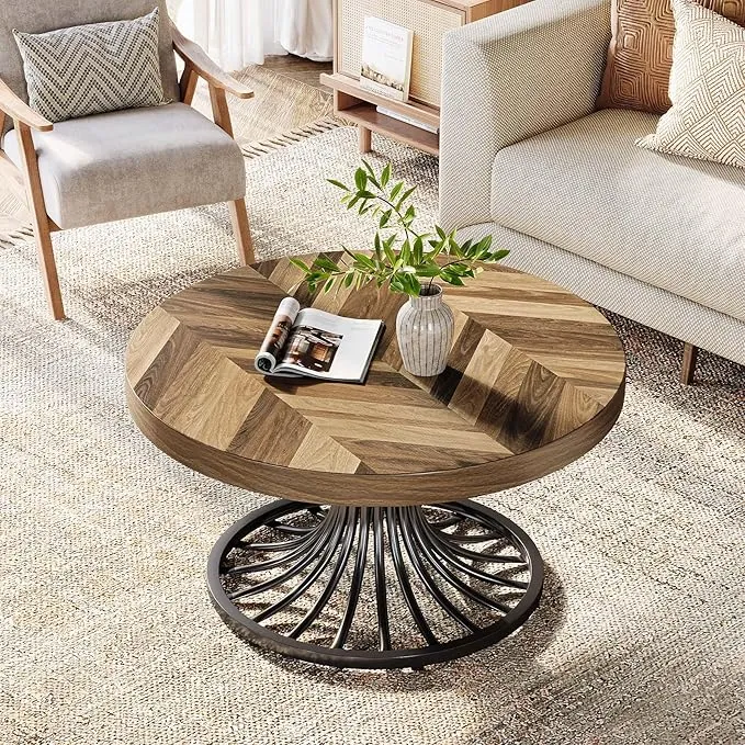 31.5" Coffee Table, Wooden Accent Center Table with Stylish Pedestal