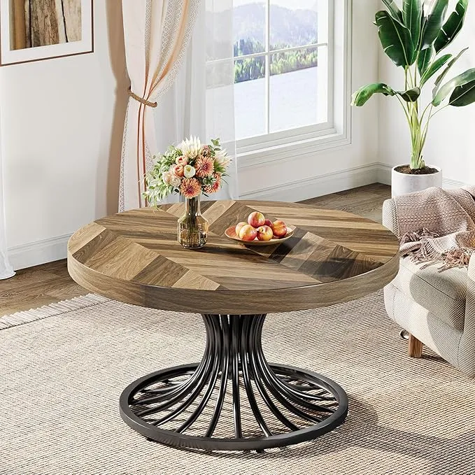 31.5" Coffee Table, Wooden Accent Center Table with Stylish Pedestal