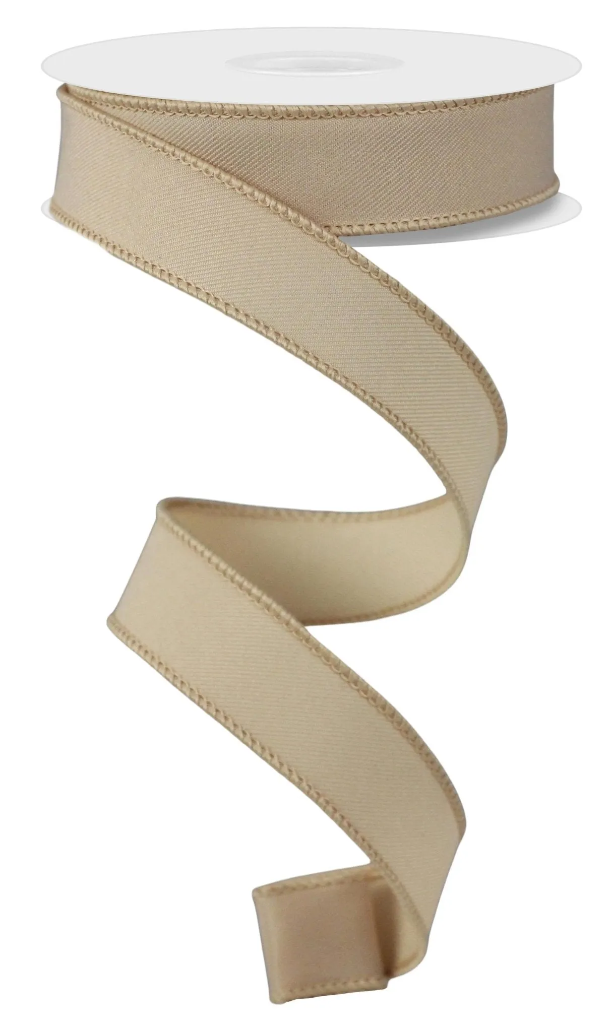 7/8" Diagonal Weave Fabric Ribbon: Beige