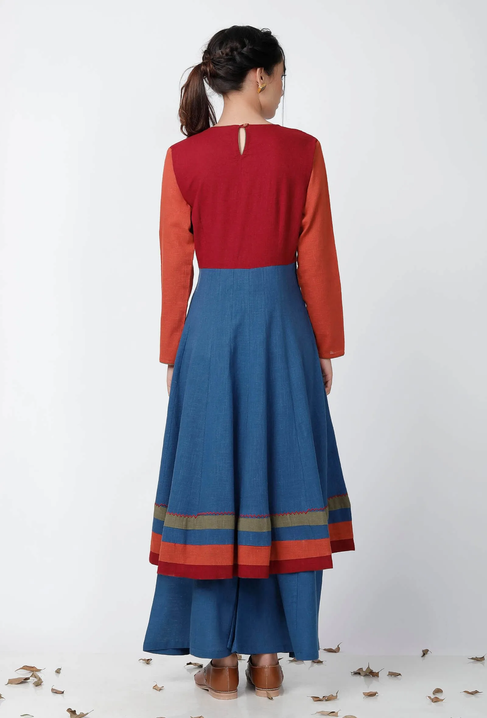 A-line Multicolor Blocked Cotton Kurta