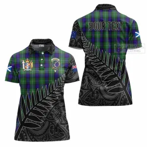 Alexander Crest Tartan Women's Polo Shirt with New Zealand Silver Fern Half Style