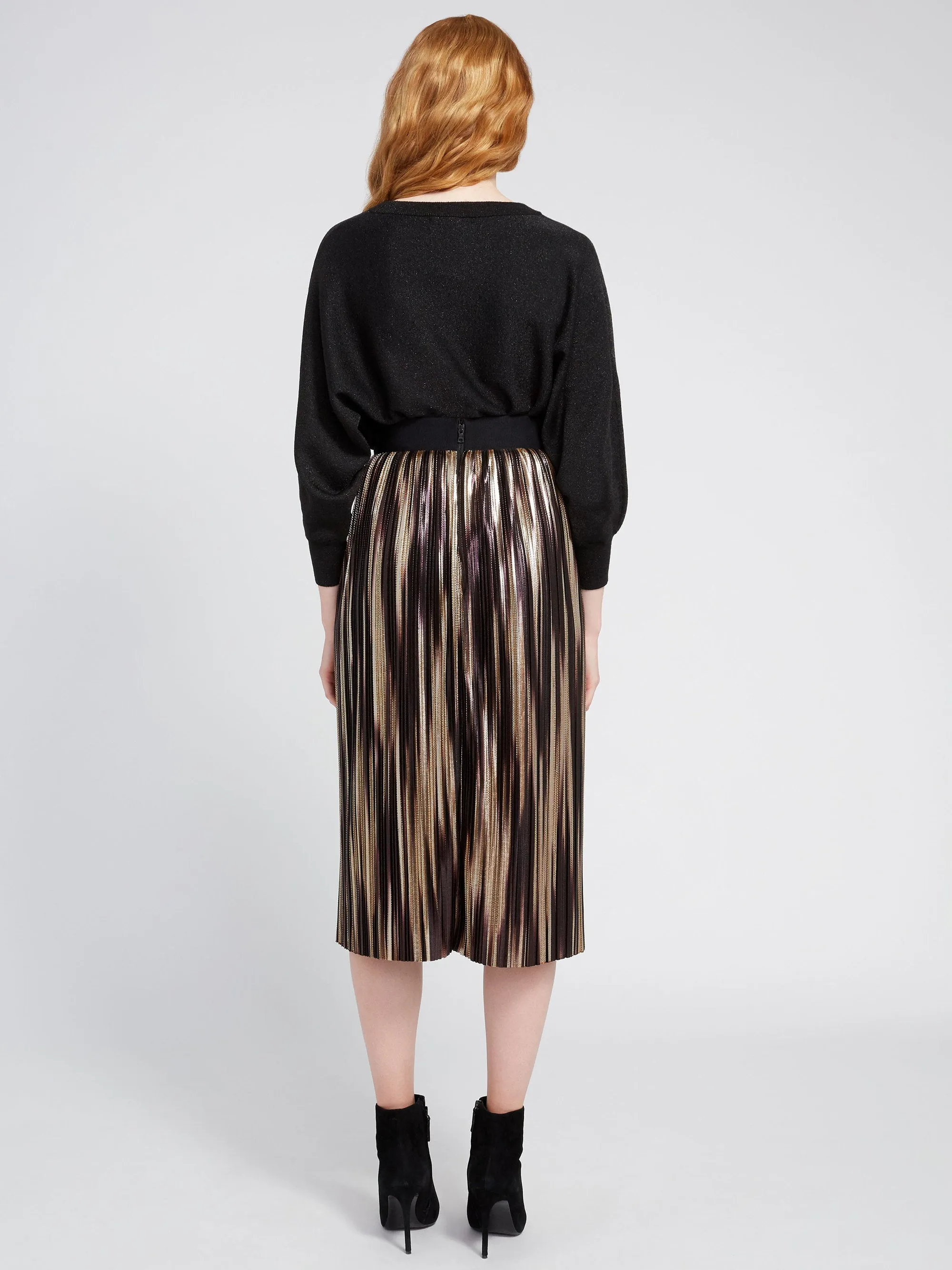 ALICE   OLIVIA- Mikaela Midlength Pleated Skirt Gold Multi