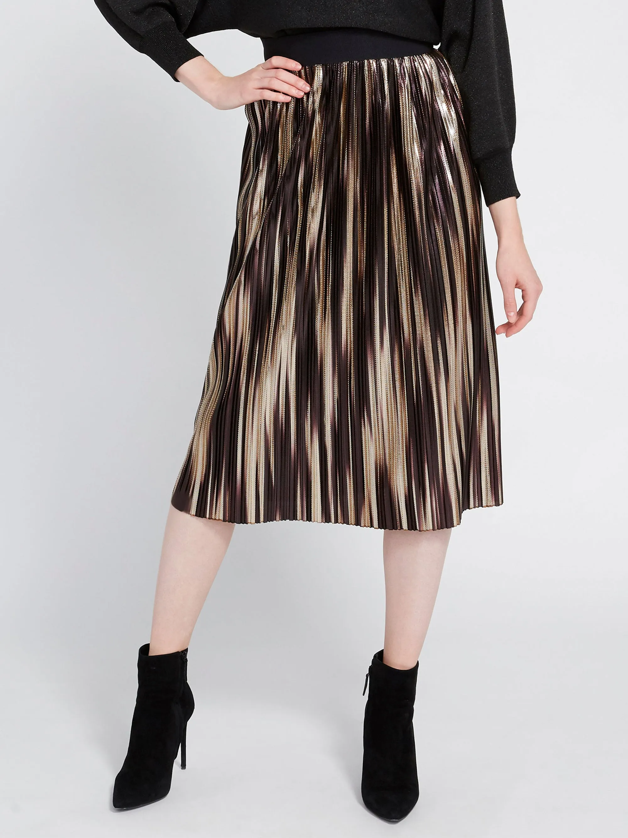 ALICE   OLIVIA- Mikaela Midlength Pleated Skirt Gold Multi