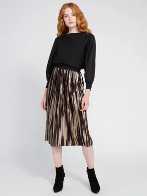 ALICE   OLIVIA- Mikaela Midlength Pleated Skirt Gold Multi