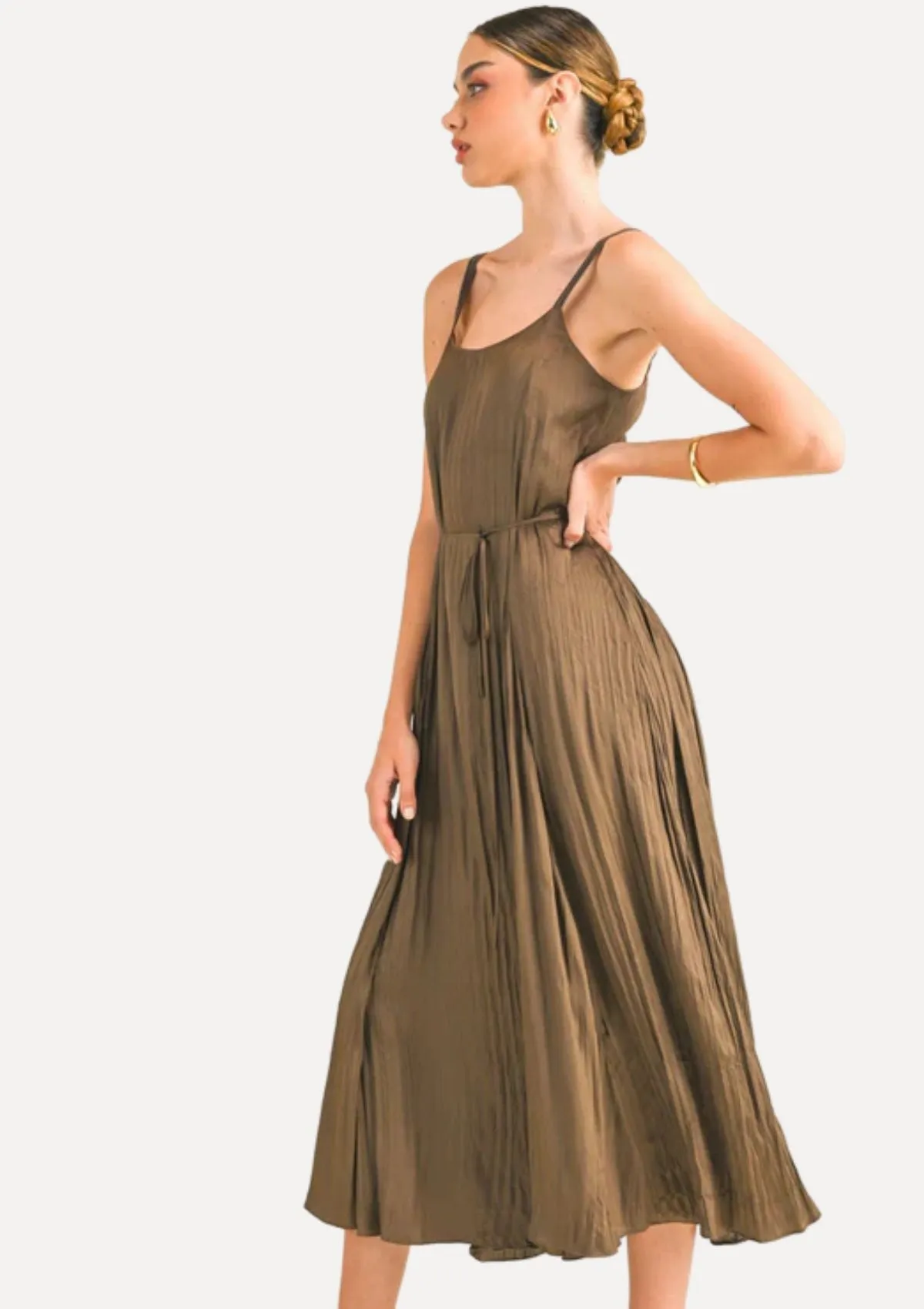 Amoura Pleated Sleeveless Maxi Dress - Espresso