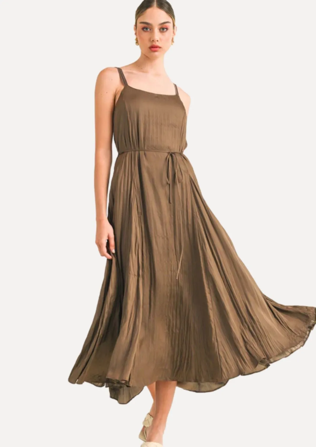 Amoura Pleated Sleeveless Maxi Dress - Espresso