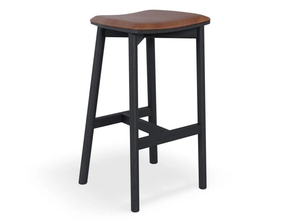 Andi Stool - Black - Backless with Pad - 75cm Seat Height Vintage Black Vegan Leather Seat Pad