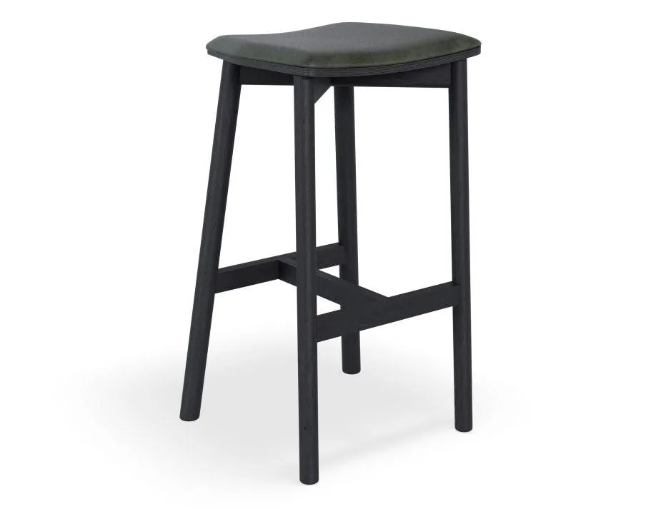 Andi Stool - Black - Backless with Pad - 75cm Seat Height Vintage Black Vegan Leather Seat Pad