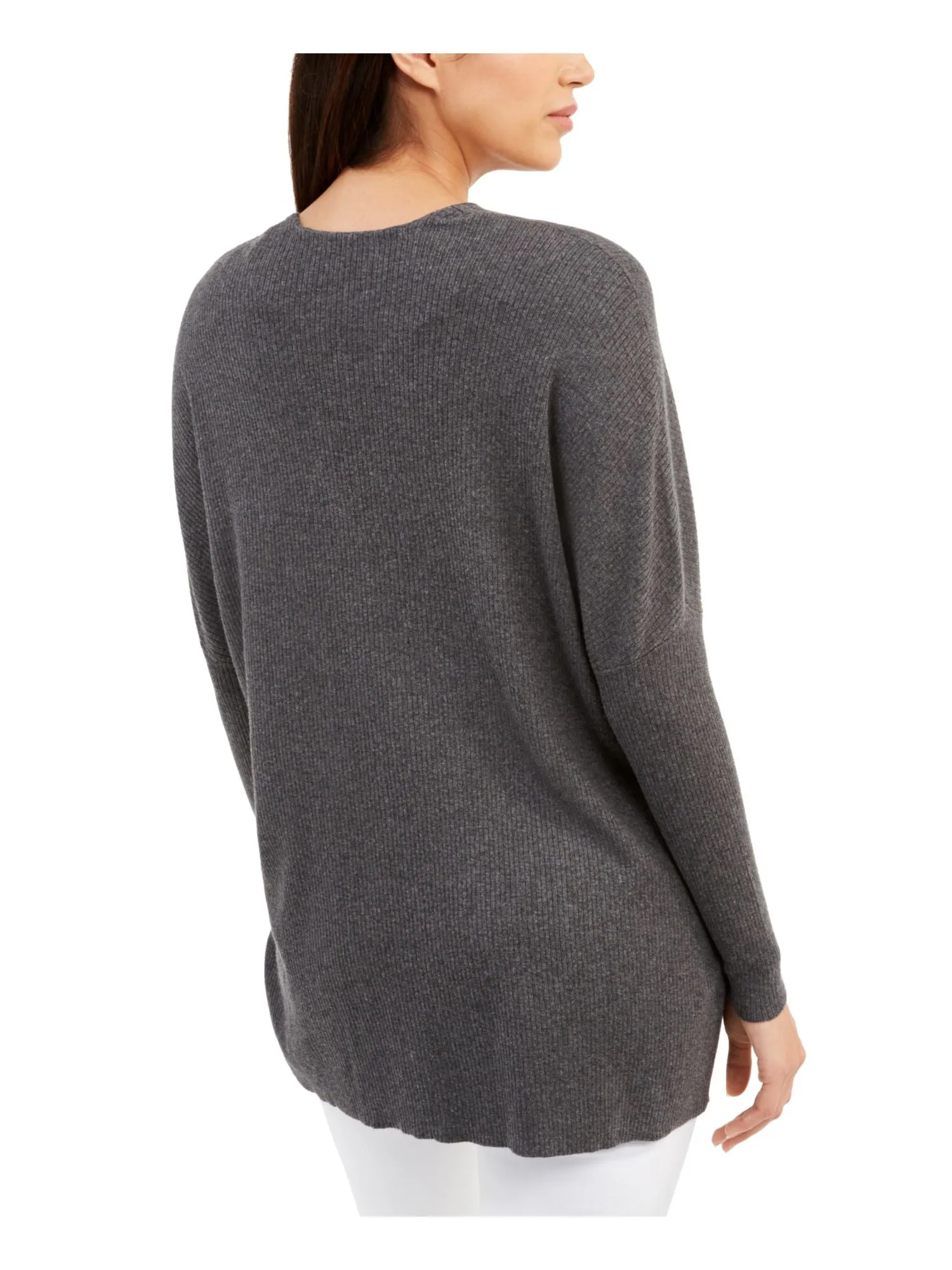 ANNE KLEIN Womens Gray Long Sleeve V Neck Top