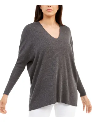 ANNE KLEIN Womens Gray Long Sleeve V Neck Top