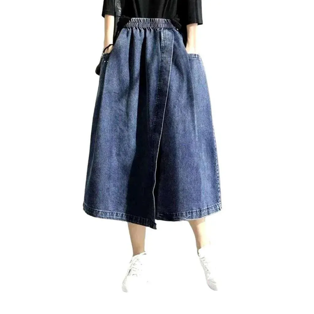 Asymmetric denim skirt with rubber