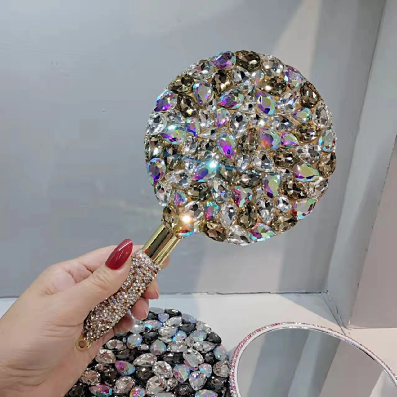 Beauty Salon Tattoo Embroidered Diamond Hand-held Mirror