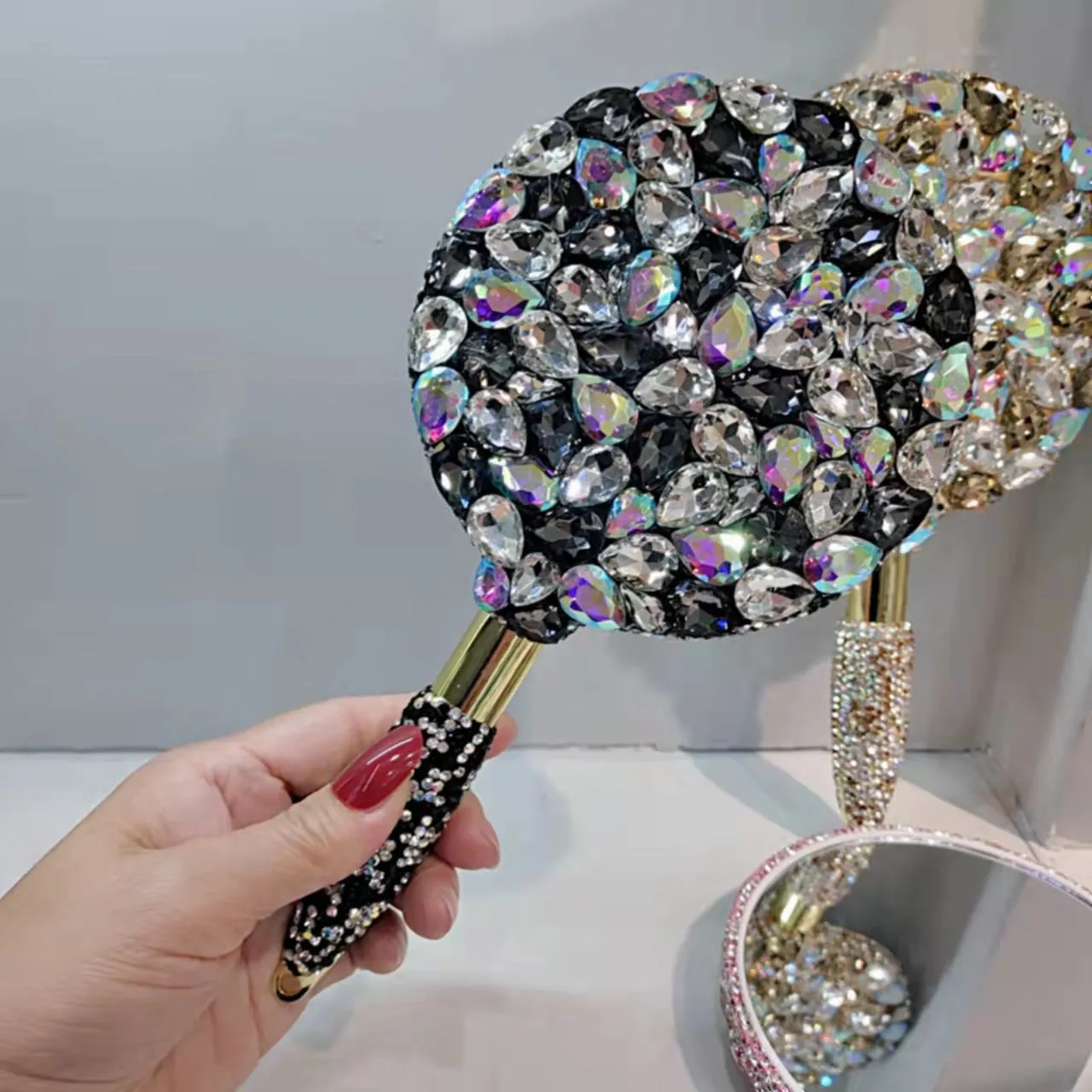 Beauty Salon Tattoo Embroidered Diamond Hand-held Mirror