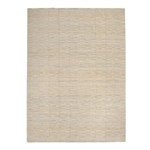 Beige Contemporary Tibetan Wool Silk Blend Rug - 9' x 12'