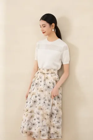 Beige Printed Flower Pattern Skirts