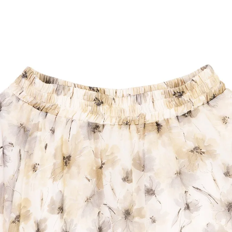 Beige Printed Flower Pattern Skirts