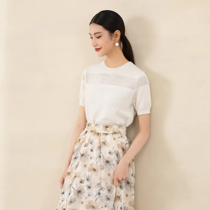 Beige Printed Flower Pattern Skirts