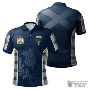 Bell Tartan Men's Polo Shirt with Family Crest and Scottish Thistle Vibes Sport Style