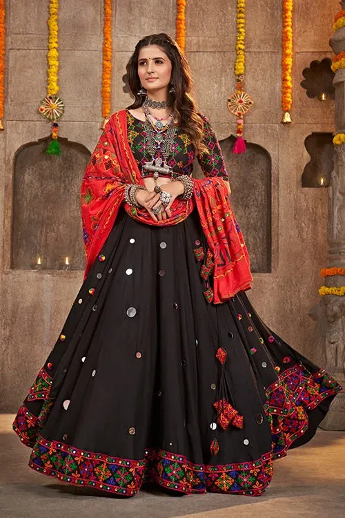 Black Designer Mirror Work with Embroidered Chaniya choli for Navratri Festival