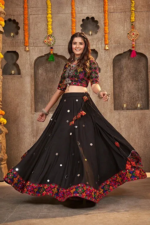 Black Designer Mirror Work with Embroidered Chaniya choli for Navratri Festival