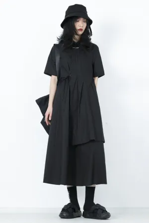 Black Shirt Dress A-Line High Waist Short Sleeve Tie Skirt