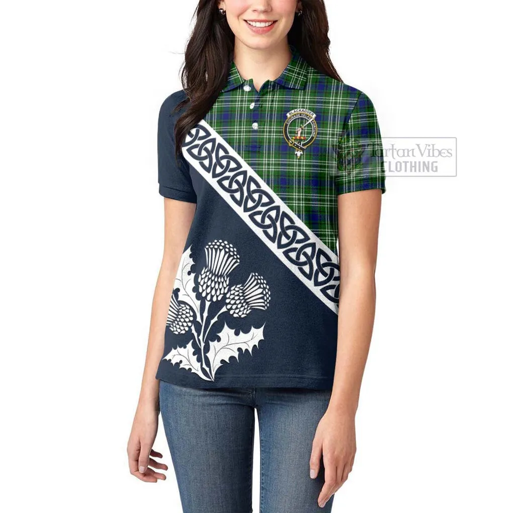 Blackadder Tartan Women's Polo Shirt Featuring Thistle and Scotland Map