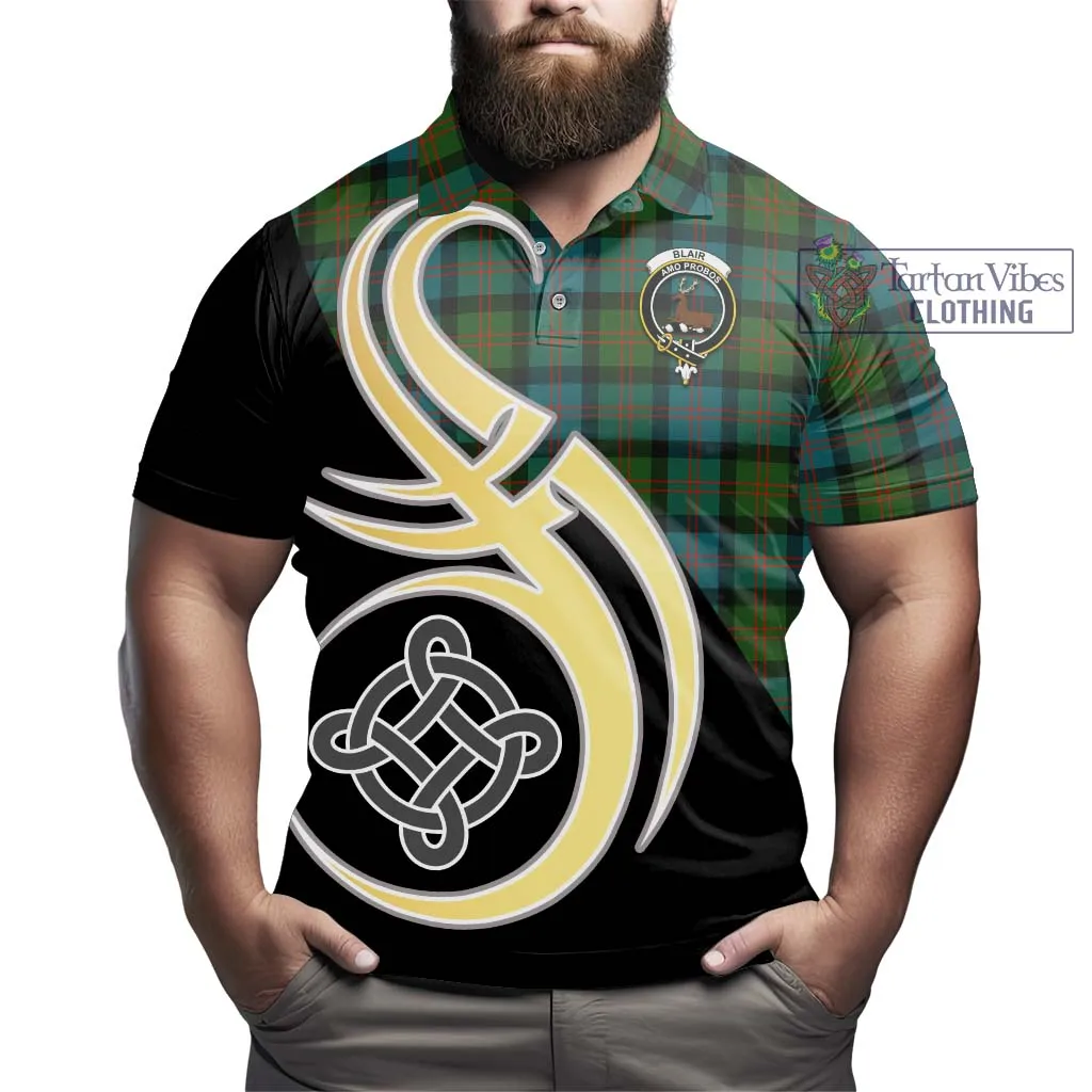 Blair Ancient Tartan Polo Shirt with Family Crest and Celtic Symbol Style