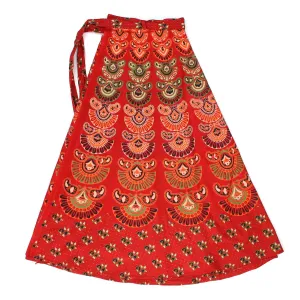 Block Print Mandala Maxi Wrap Skirt - Red