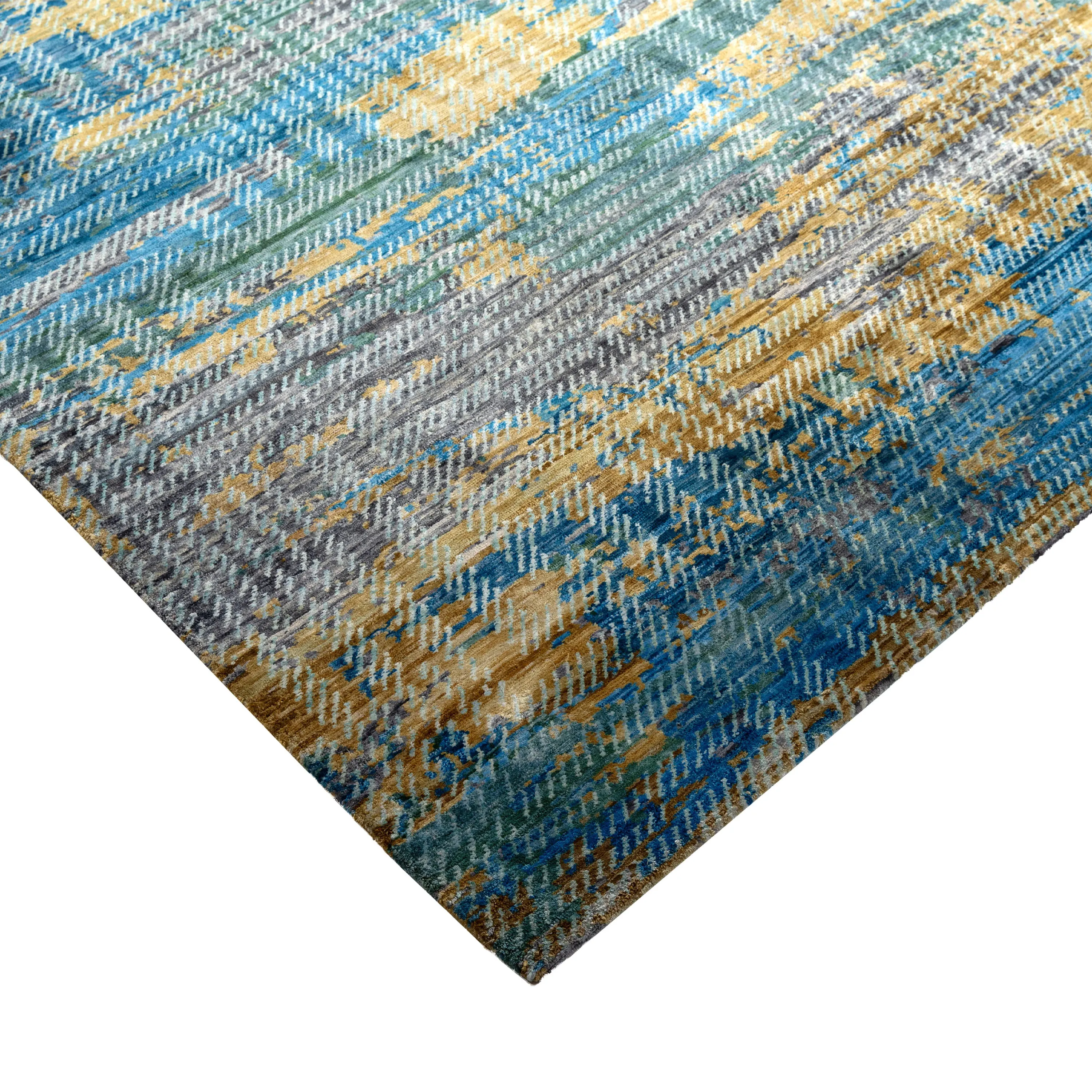 Blue & Yellow Contemporary Tibetan Silk Rug - 8' x 10'