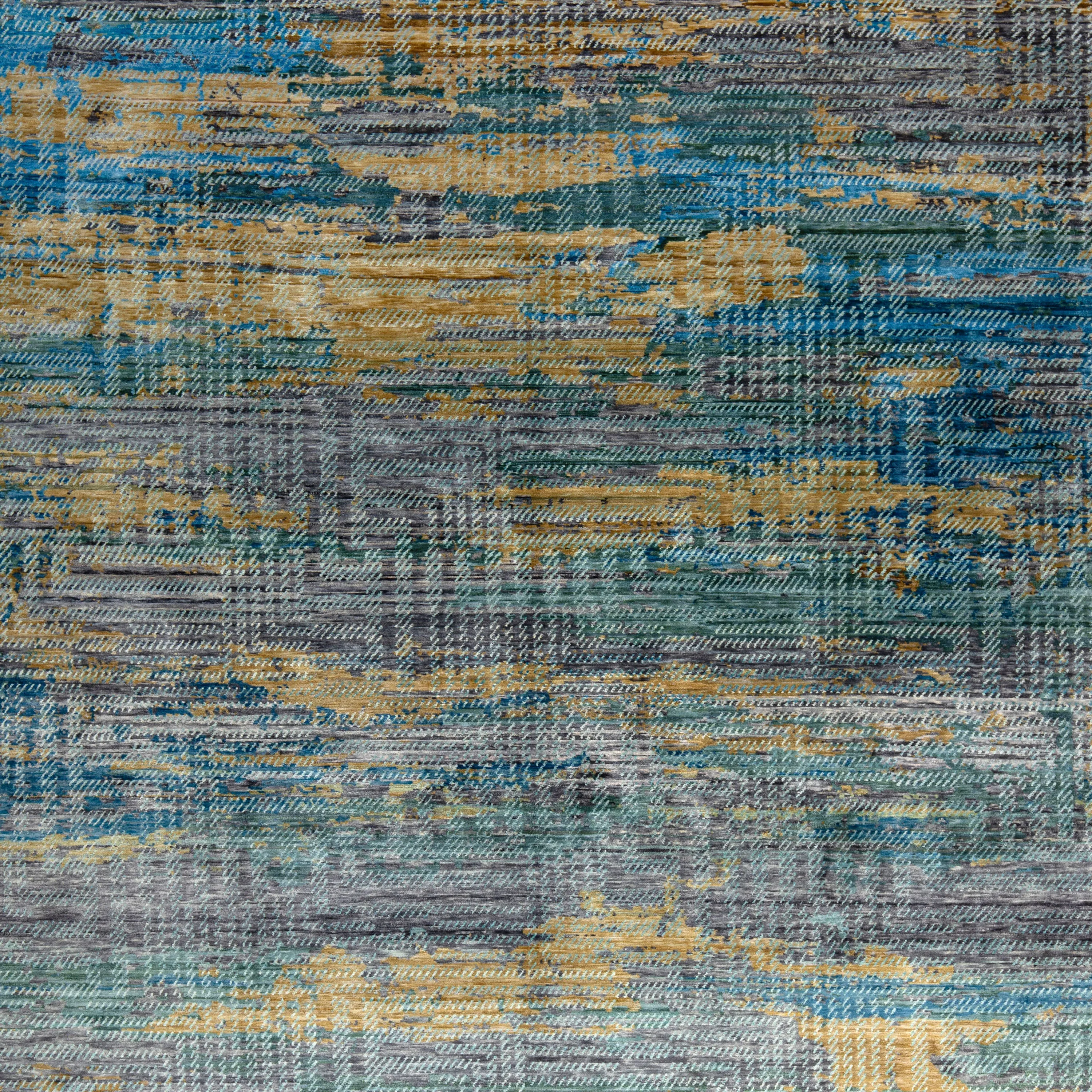 Blue & Yellow Contemporary Tibetan Silk Rug - 8' x 10'