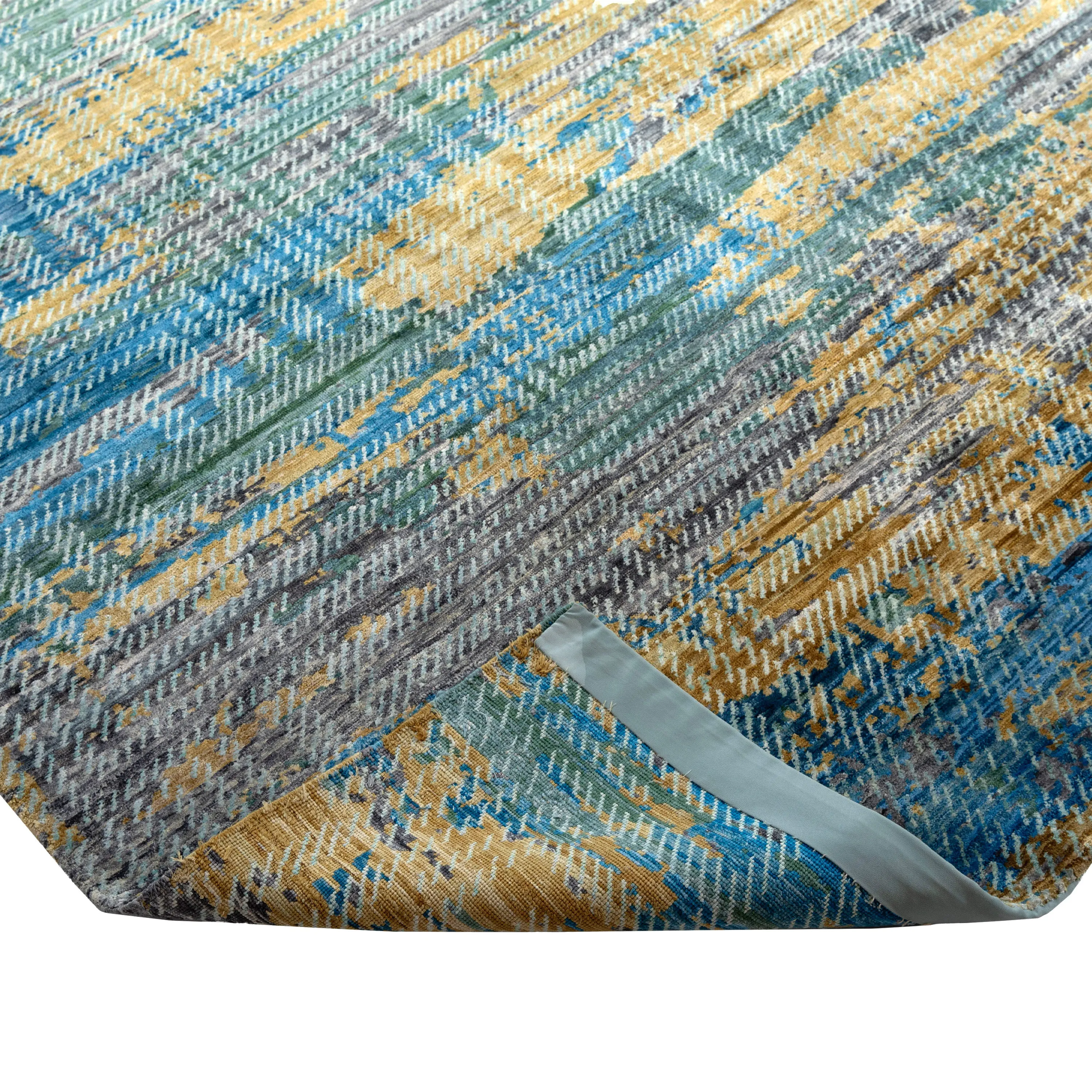 Blue & Yellow Contemporary Tibetan Silk Rug - 8' x 10'