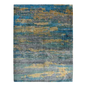 Blue & Yellow Contemporary Tibetan Silk Rug - 8' x 10'