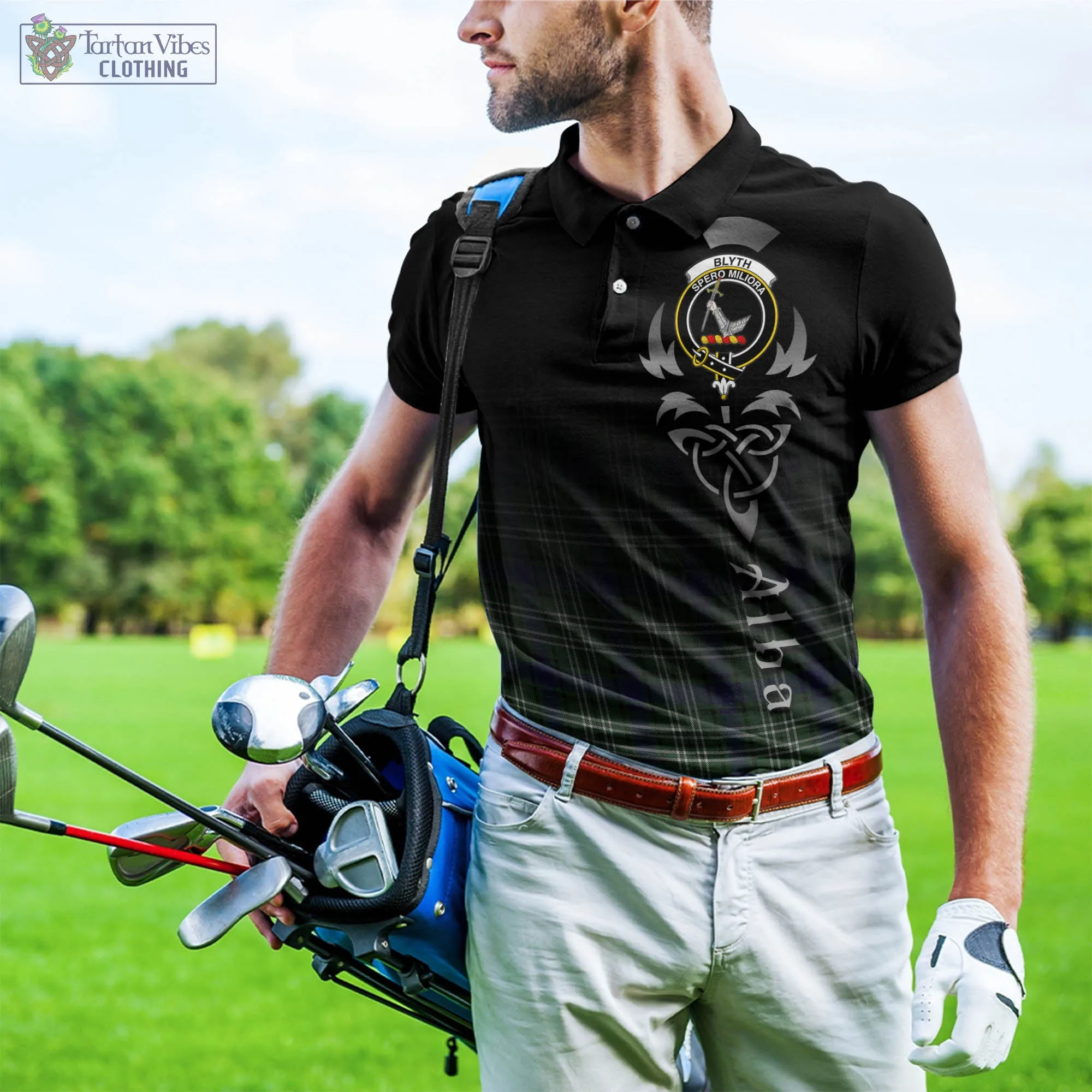 Blyth Tartan Polo Shirt Featuring Alba Gu Brath Family Crest Celtic Inspired