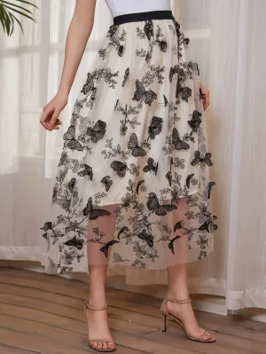 Boho Animal Patched High Waist Long Women Skirt