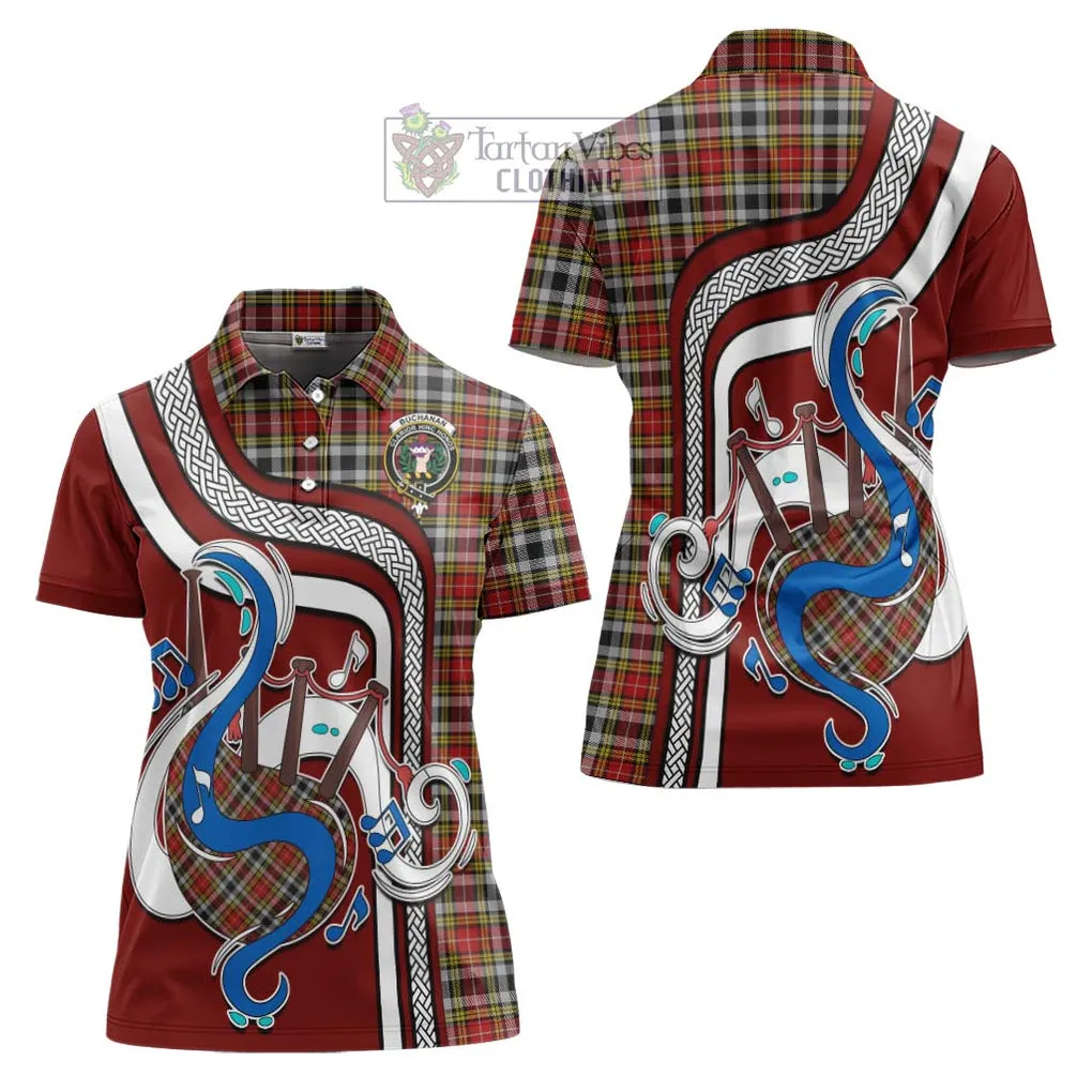 Buchanan Old Dress Tartan Women's Polo Shirt with Epic Bagpipe Style