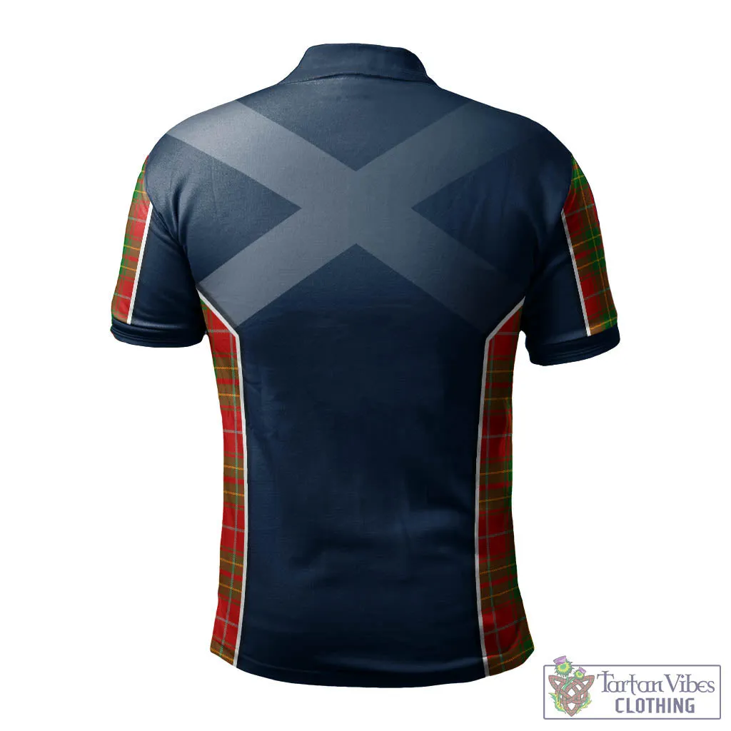 Burnett Tartan Men's Polo Shirt with Family Crest and Scottish Thistle Vibes Sport Style