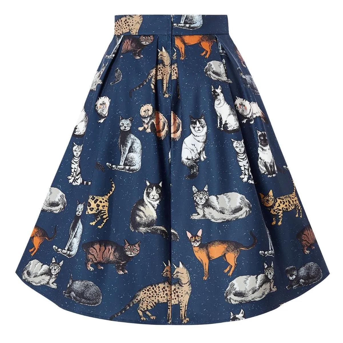 Carolyn Box Pleat Skirt in Blue Cat Print