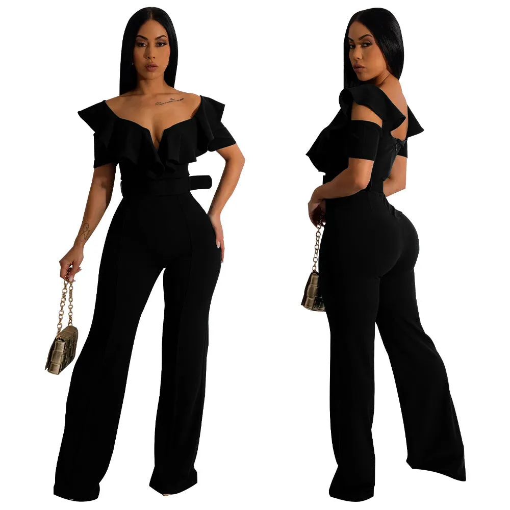 Casual Slim Fit Ruffle Jumpsuit