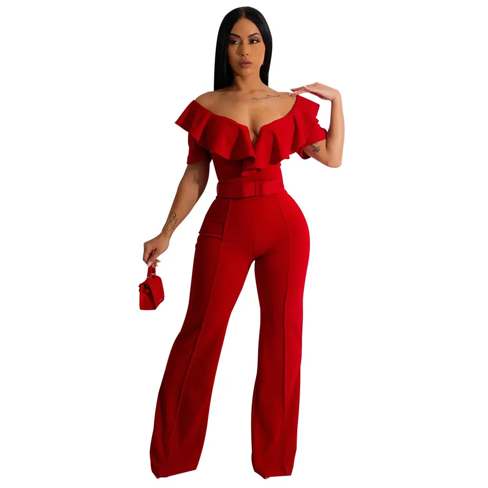 Casual Slim Fit Ruffle Jumpsuit