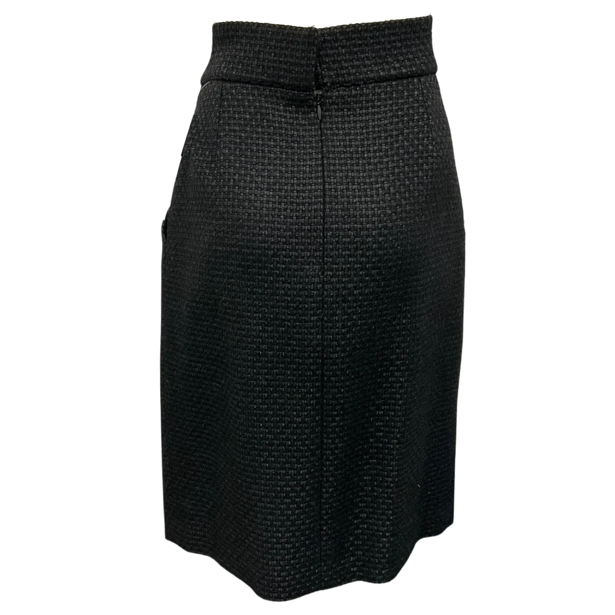 Chanel Black 2009 Front Pleat Wool Tweed Skirt