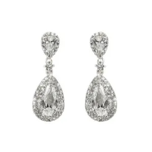 Classic 2 Center CZ Design Drop Brass Earrings