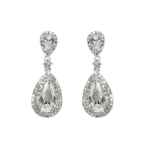 Classic 2 Center CZ Design Drop Brass Earrings