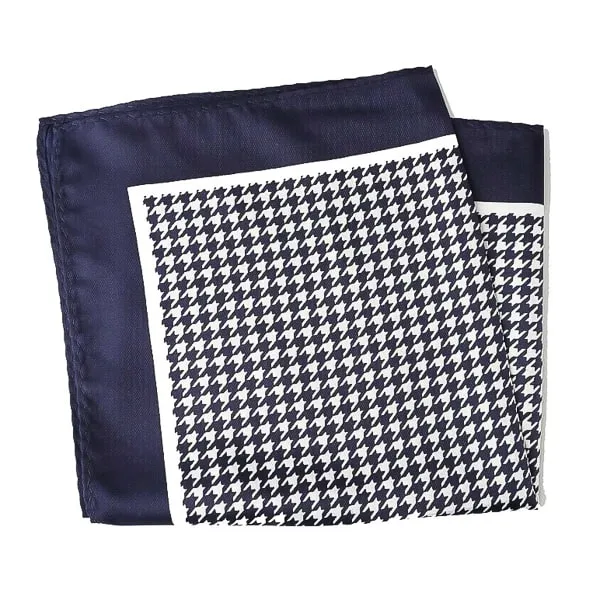 Classy Men Navy Blue Houndstooth Pocket Square