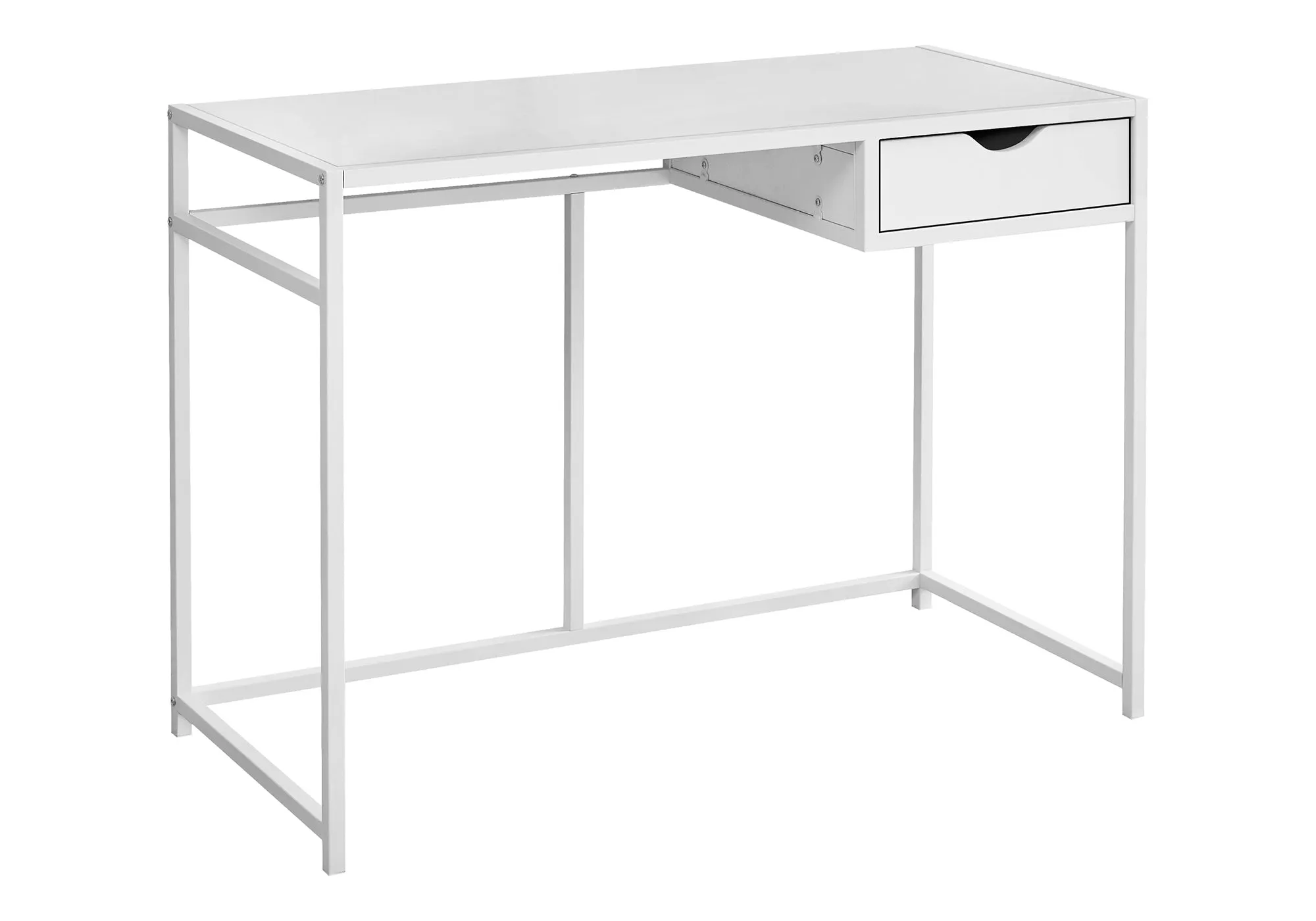 Computer Desk, Home Office, Laptop, Storage Drawer, 42"l, Work, White Laminate, White Metal, Contemporary, Modern