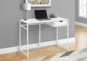 Computer Desk, Home Office, Laptop, Storage Drawer, 42"l, Work, White Laminate, White Metal, Contemporary, Modern