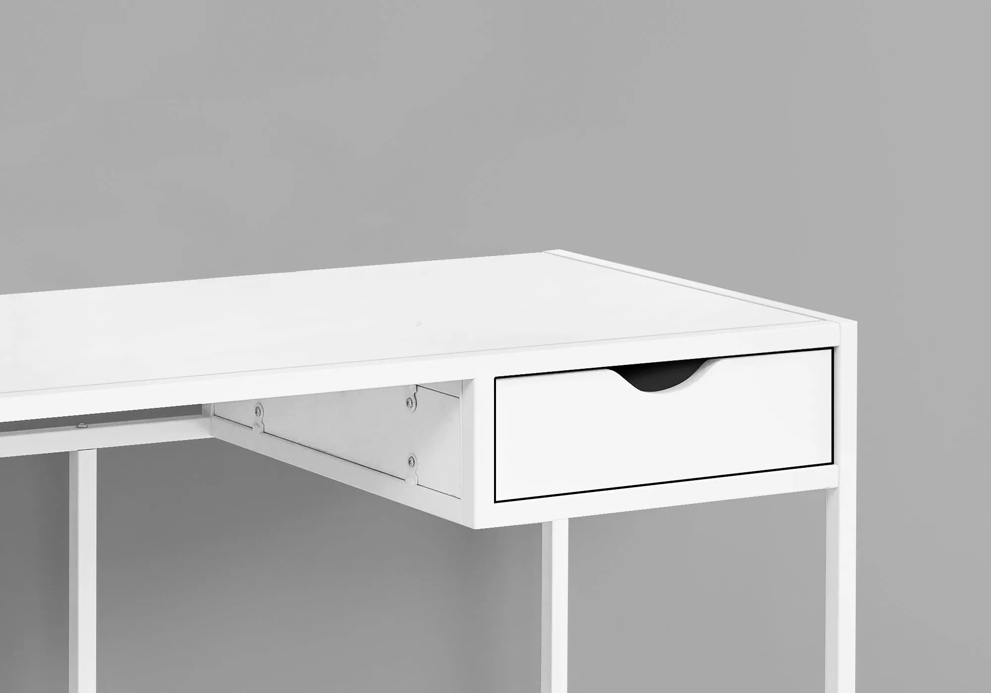 Computer Desk, Home Office, Laptop, Storage Drawer, 42"l, Work, White Laminate, White Metal, Contemporary, Modern