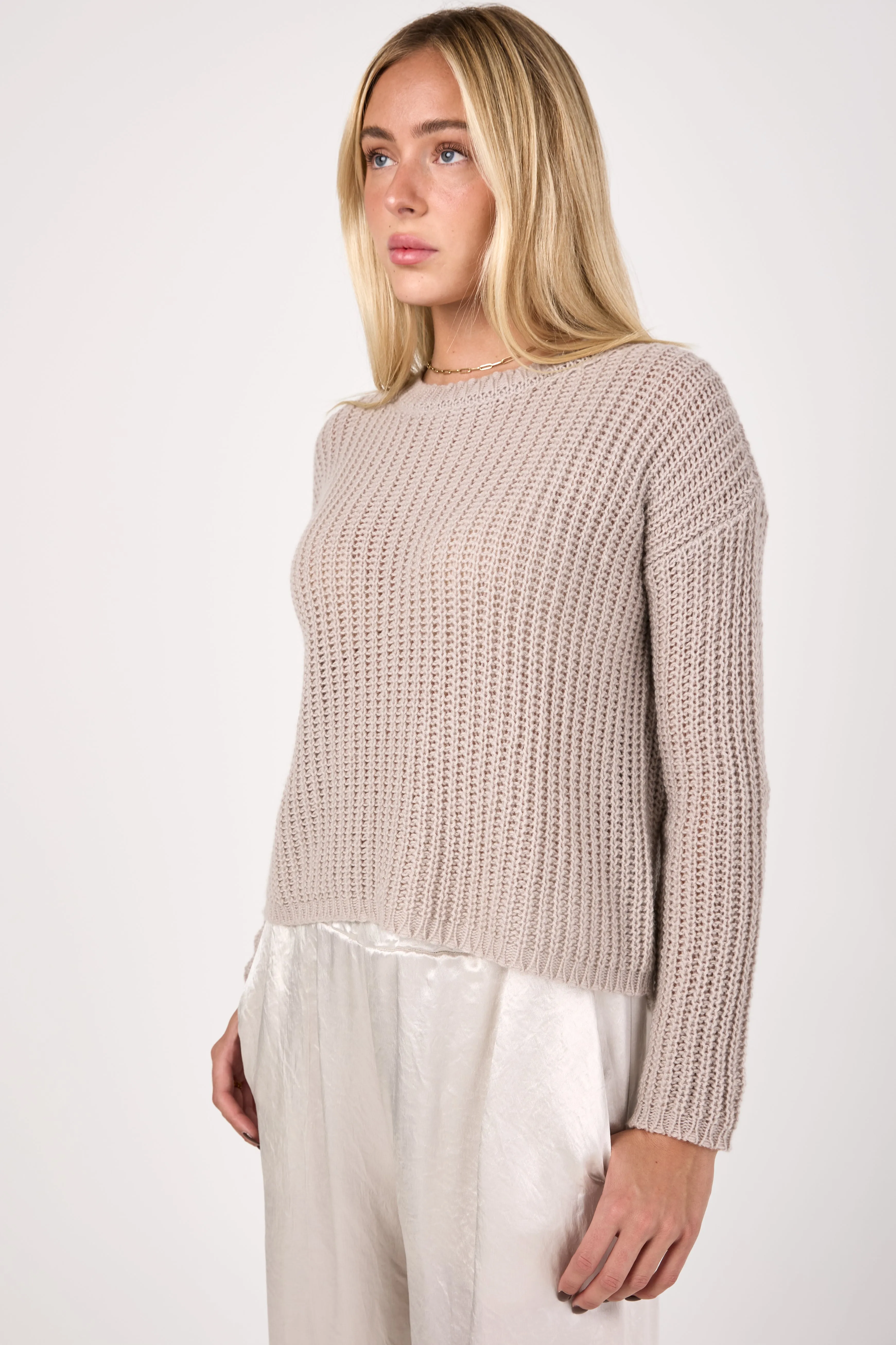 Corn Knit Cashmere Crewneck Sweater in Sand