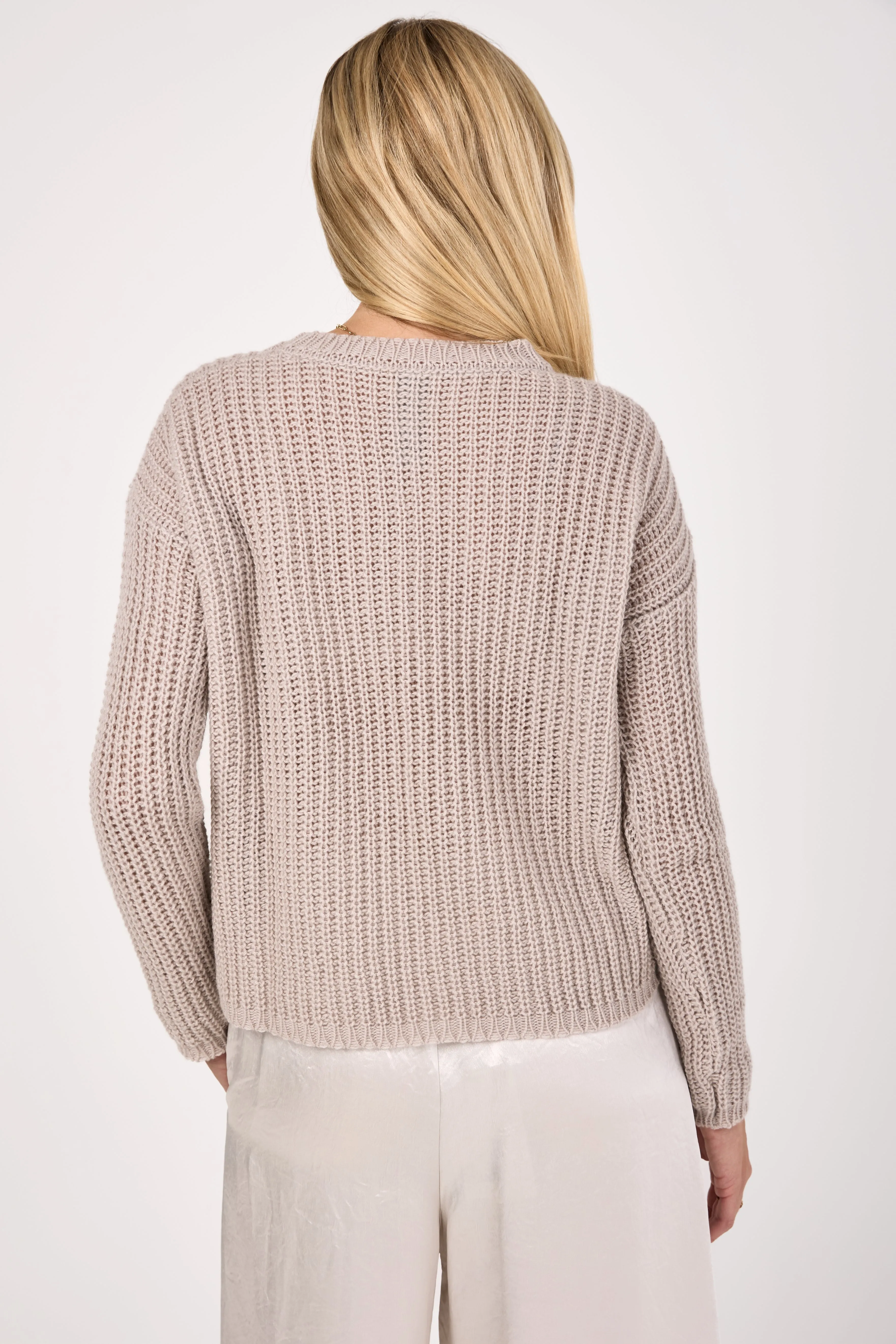 Corn Knit Cashmere Crewneck Sweater in Sand