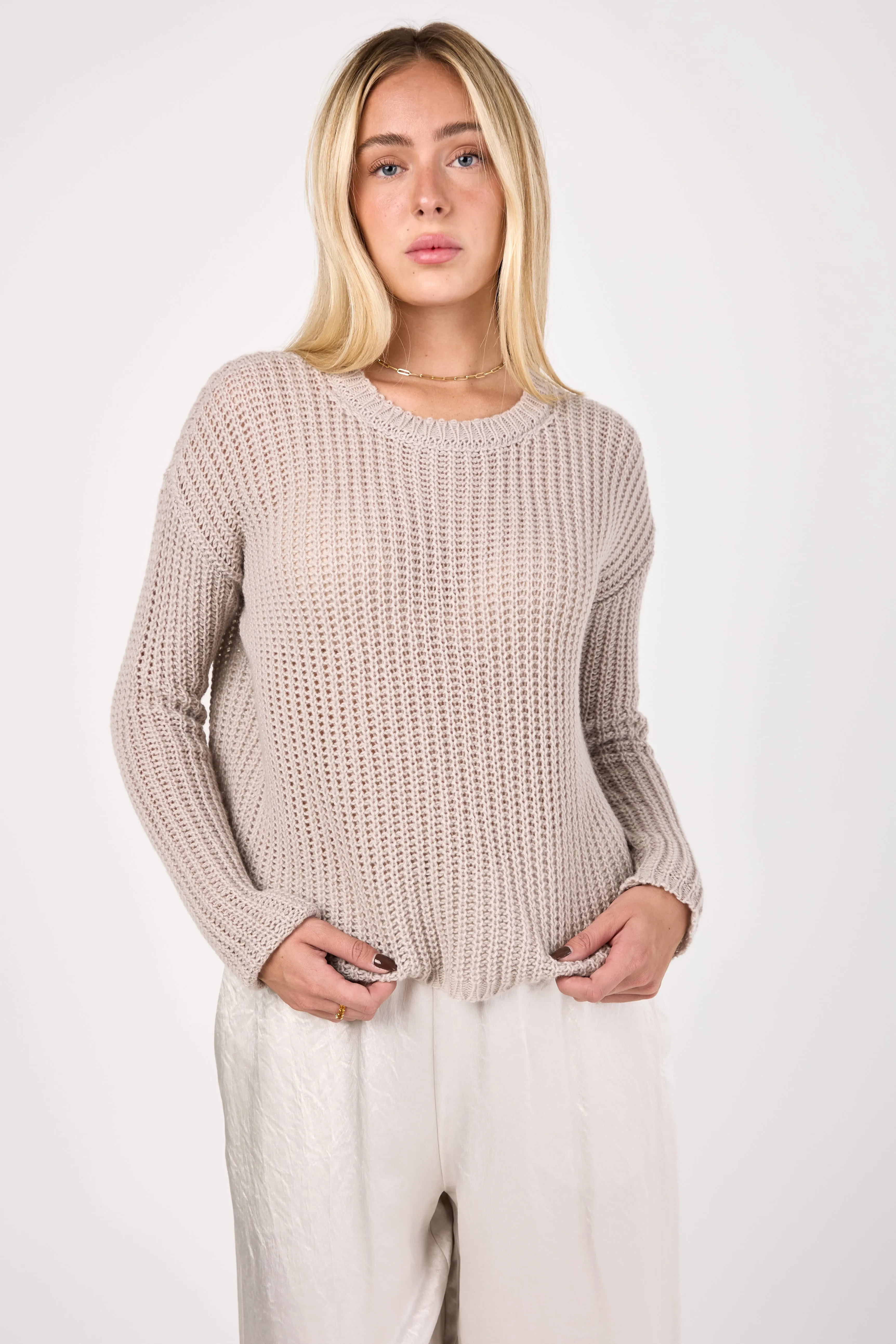 Corn Knit Cashmere Crewneck Sweater in Sand